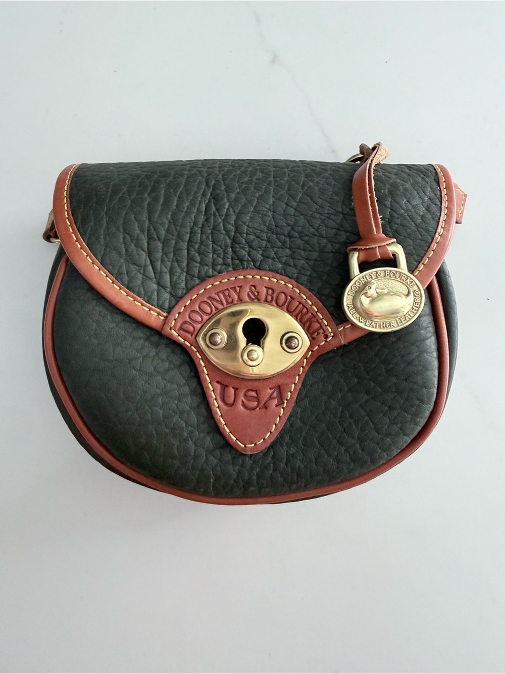 Dooney & Bourke Green Pebbled Leather Crossbody with Brown Trim